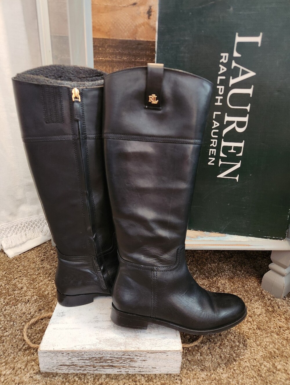 Lauren Ralph Lauren Black Womens Leather Riding Boots